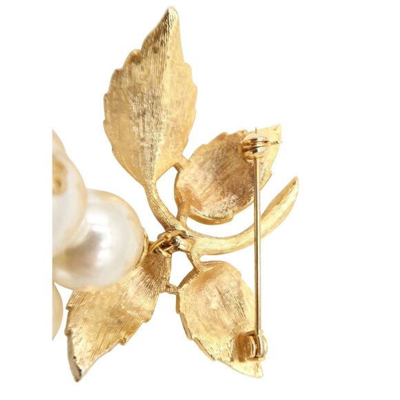 Vintage Gold Tone & Faux Pearl Large Grape Cluster Brooch MCM Mid Century - Picture 6 of 6